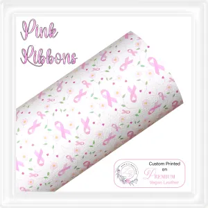 ⋅ Pink Ribbons ⋅ Custom Vegan Faux Leather ⋅ Sheets Or Rolls!