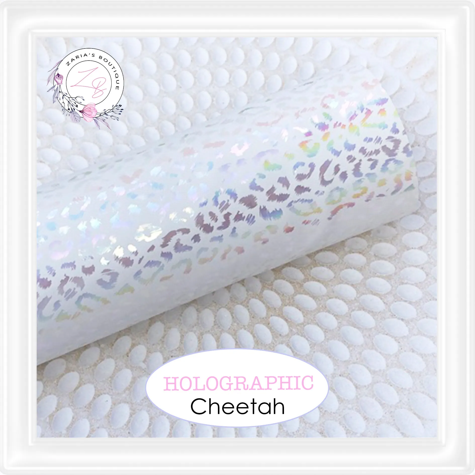 • White Holographic Cheetah • Premium Faux Leather •
