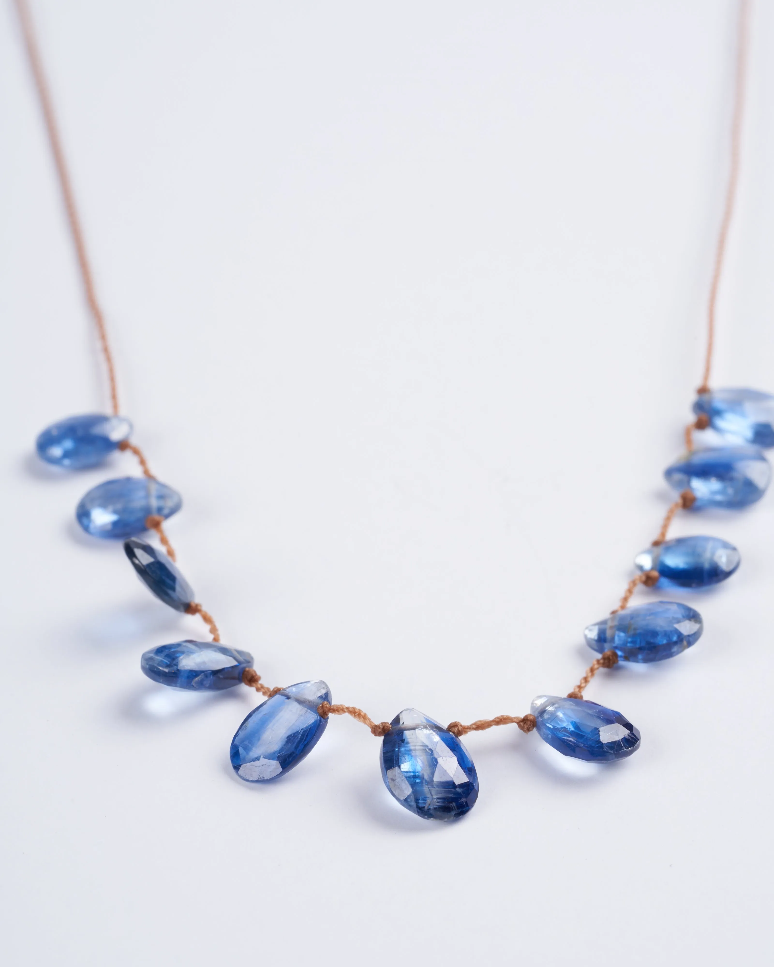 11 stone kyanite tassel necklace - stone