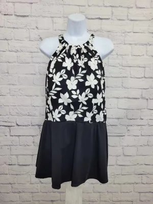 18W A392717 Denim & Co. Beach H-Back Halter Floral Swim Dress