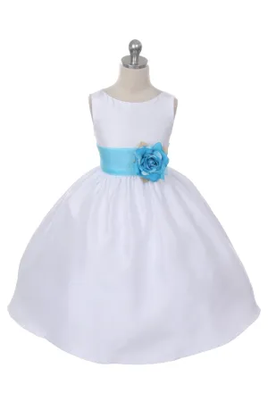 204 Poly Silk Organza Sash Girl Dress (White Dress)