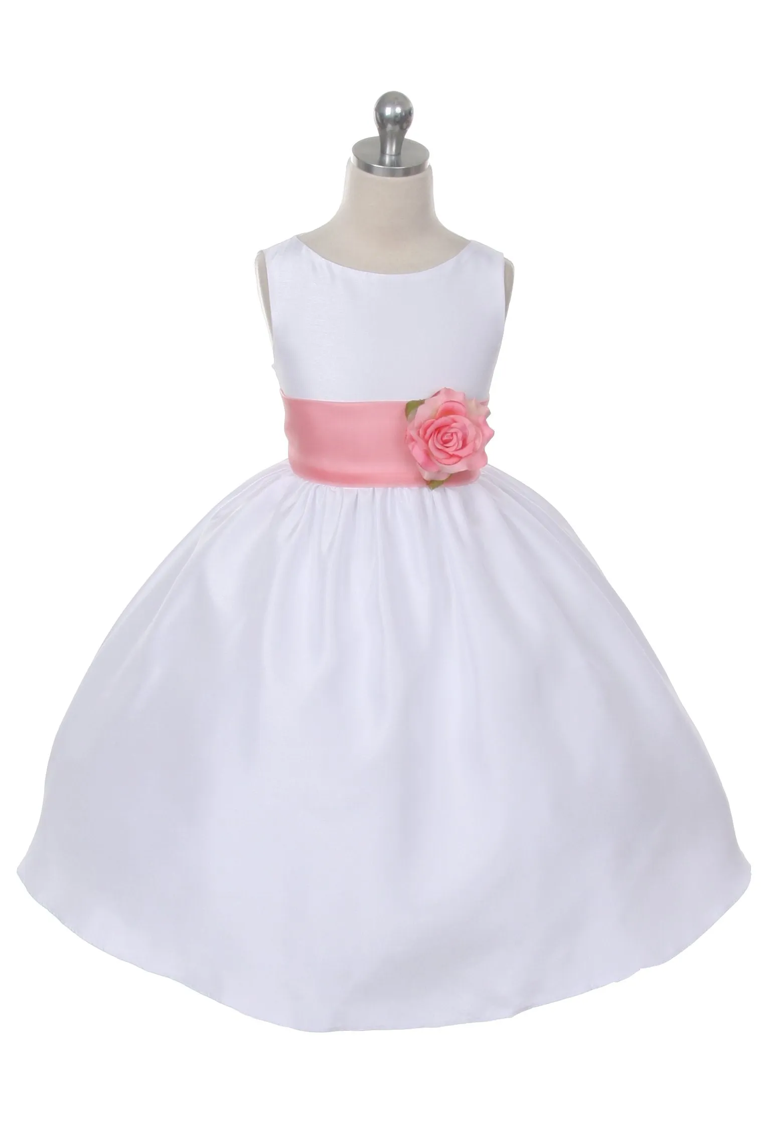 204 Poly Silk Organza Sash Girl Dress (White Dress)