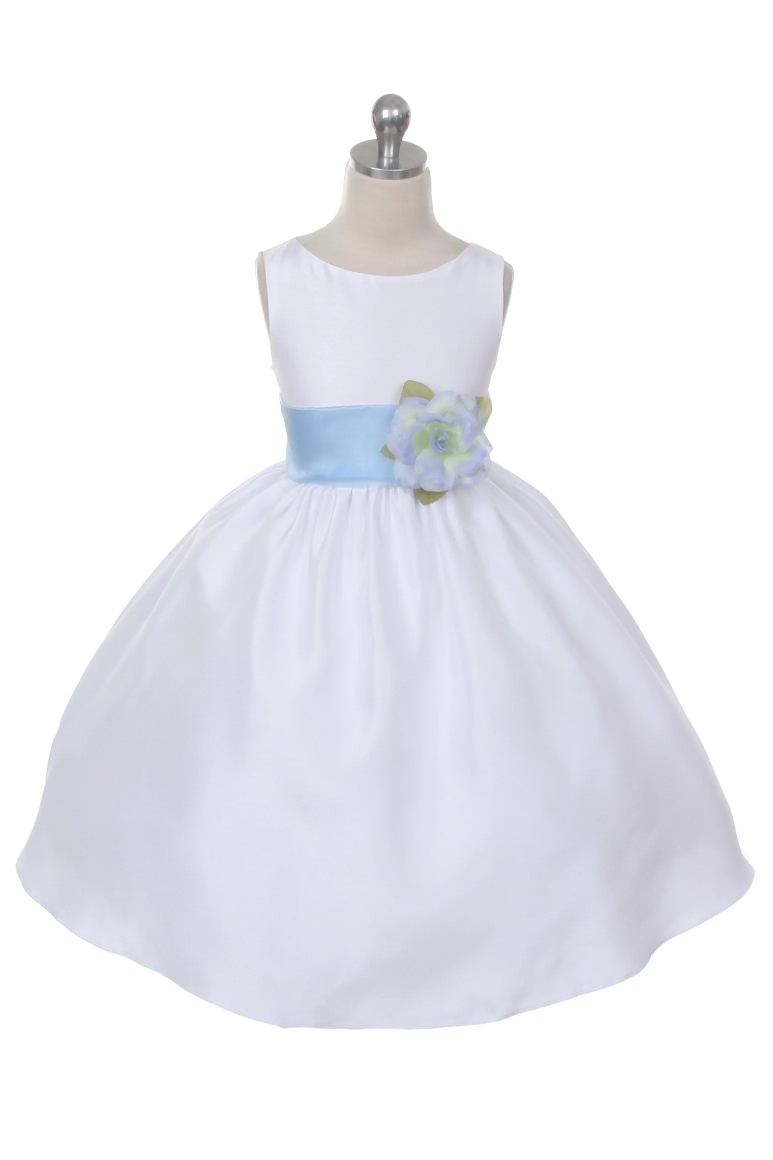 204 Poly Silk Organza Sash Girl Dress (White Dress)