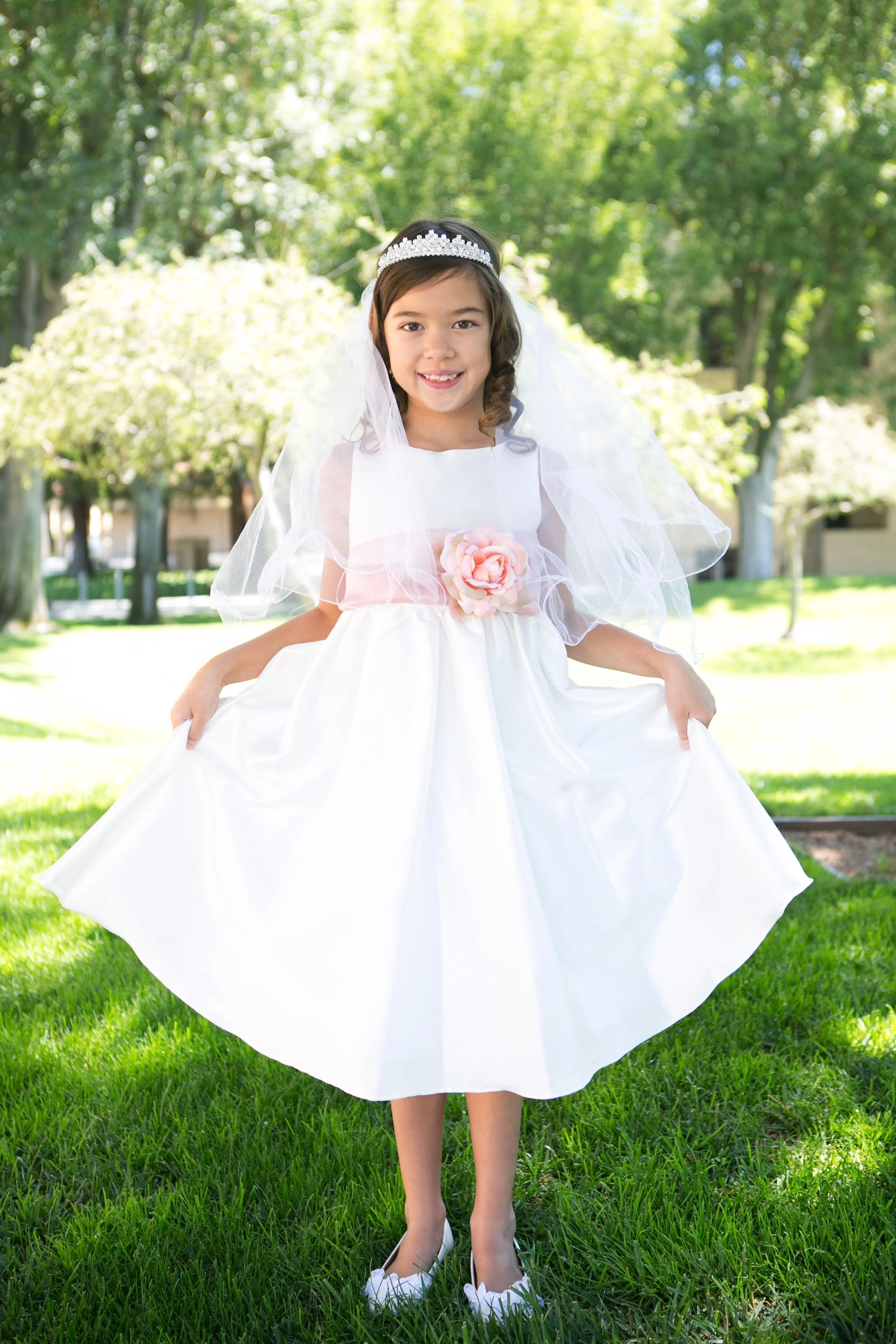 204 Poly Silk Organza Sash Girl Dress (White Dress)
