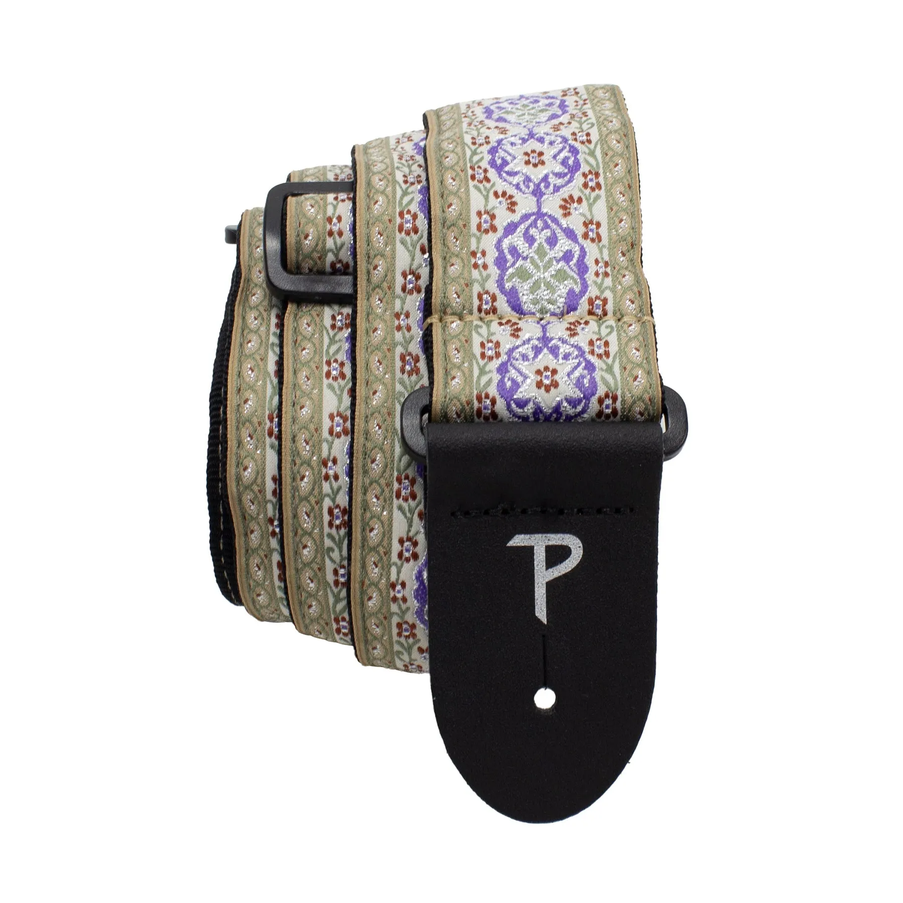 2" TAUPE PURPLE ORNATE PATTERN JACQUARD GUITAR STRAP