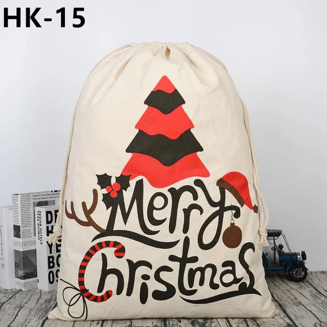 32 Styles Christmas Gift 2018 Santa Sacks 1pc Drawstring Canvas Santa Sack Xmas Canvas Bag Large Santa Claus Gift Bag Handmade