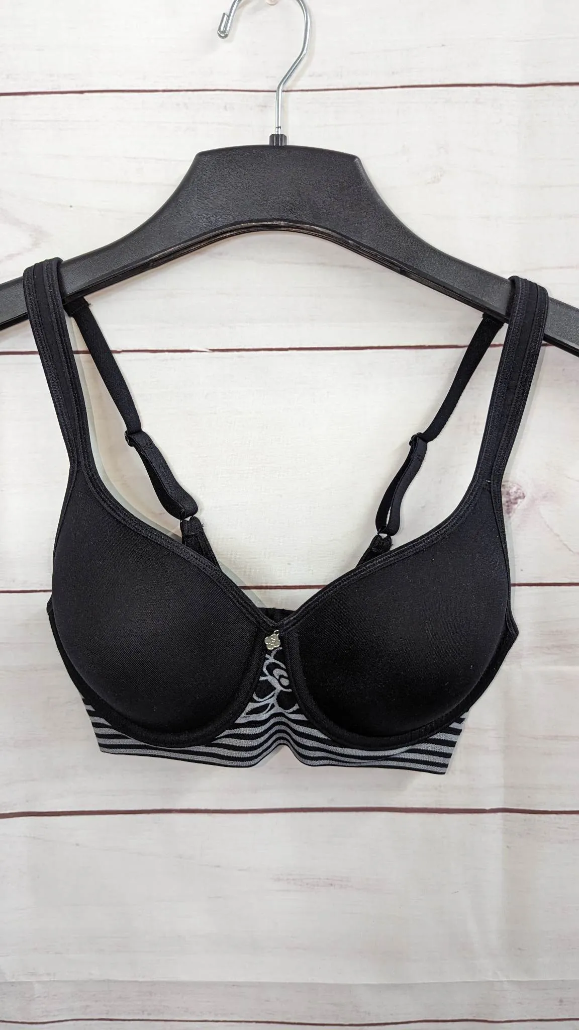 34B BLACK A478501 Breezies Floral Stripe Seamless Underwire