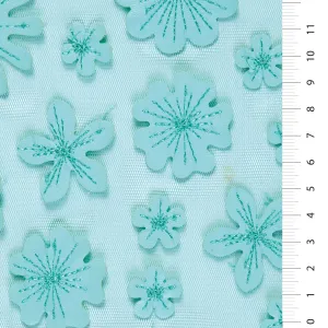 4 Leaf Clover Petal Design Laser Cut Faux Leather Embroidery Mint Fabric