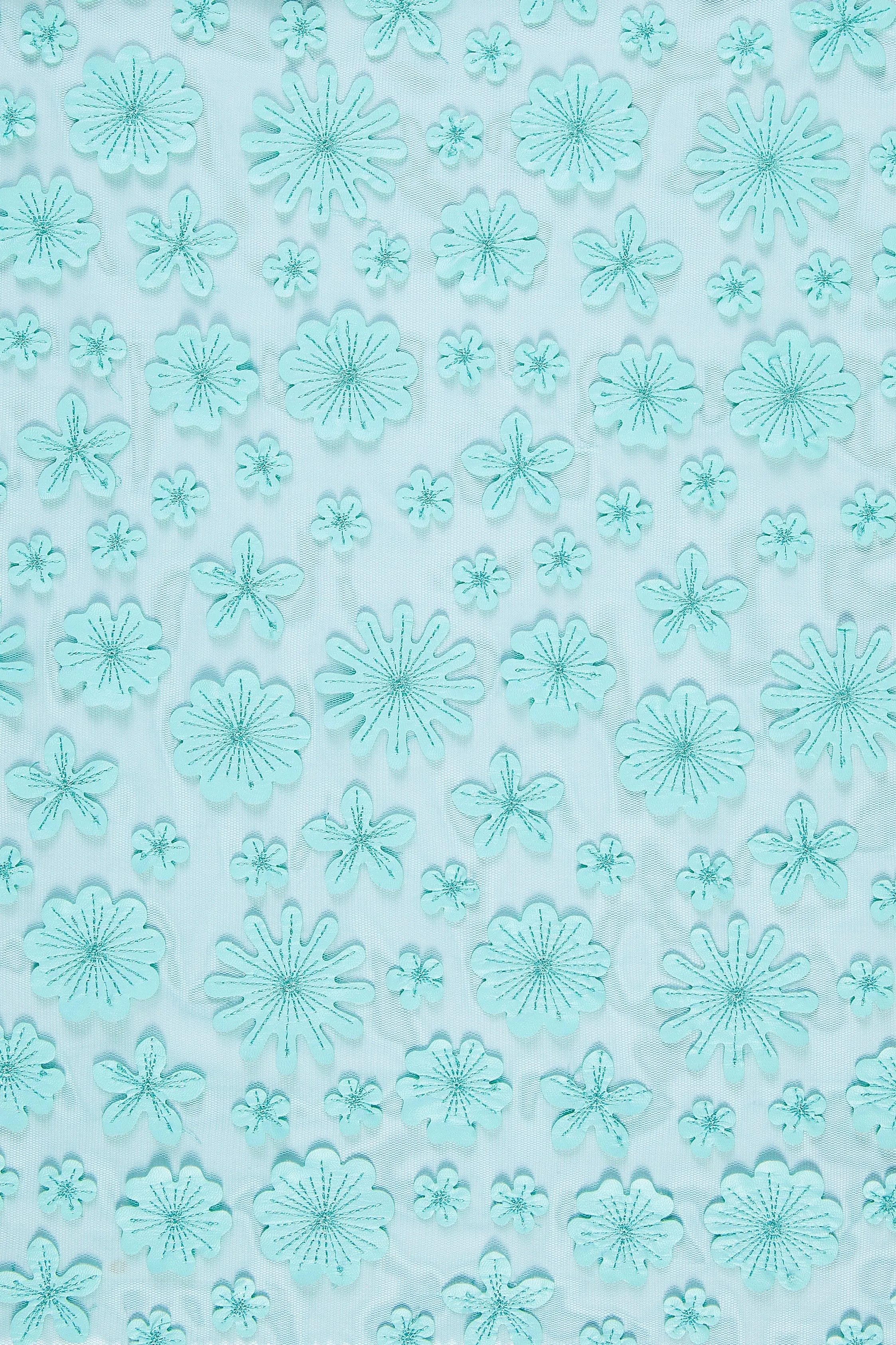 4 Leaf Clover Petal Design Laser Cut Faux Leather Embroidery Mint Fabric