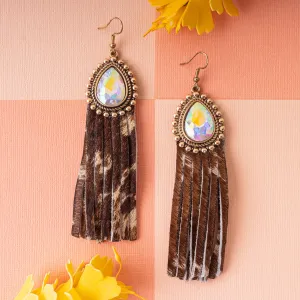 93019 - Rhinestone Tassel Earrings - Cowhide