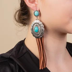 93122 - Squash Blossom Tassel Earrings - Turquoise & Silver