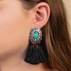 93255 - Squash Blossom Tassel Earrings - Black