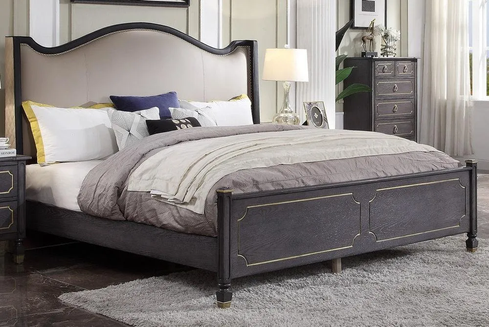 Acme Furniture House Marchese Queen Upholstered Panel Bed in Tobacco 28900Q