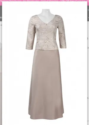Alex Evenings 281047 V-Neck 3-4 Sleeve Zipper Back Mikado Bodice Jersey Dress