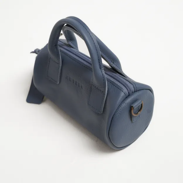 Antelo Indo Pebble Leather Mini Barrel Crossbody - Orion Blue