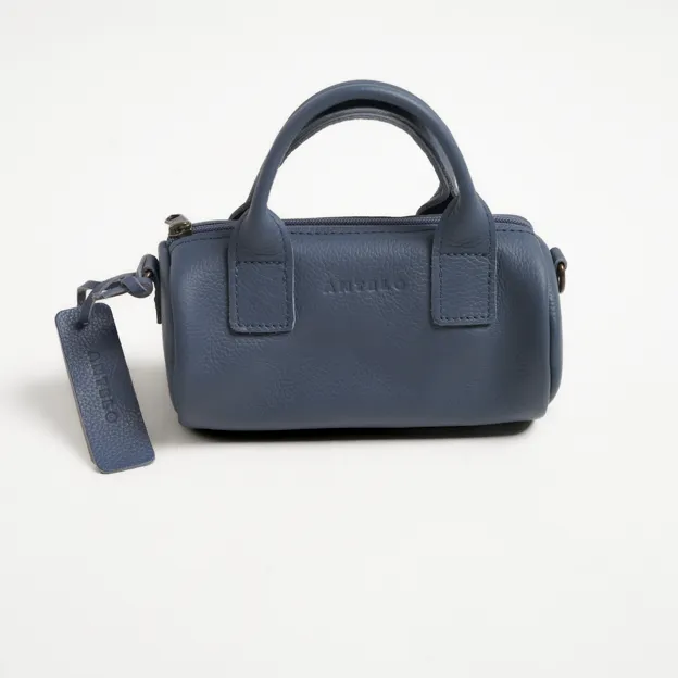 Antelo Indo Pebble Leather Mini Barrel Crossbody - Orion Blue