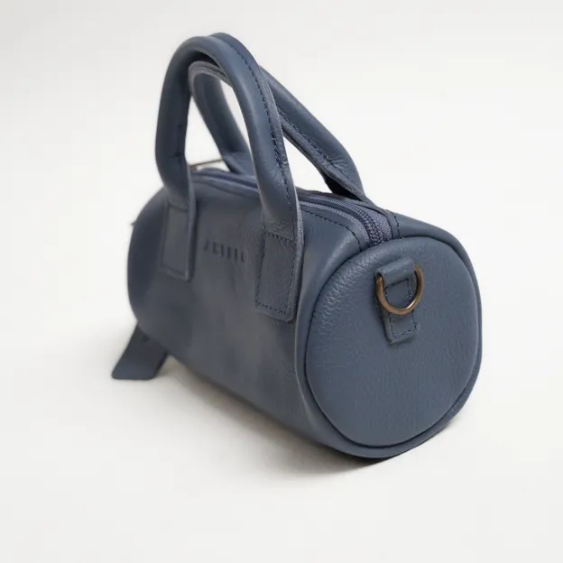 Antelo Indo Pebble Leather Mini Barrel Crossbody - Orion Blue