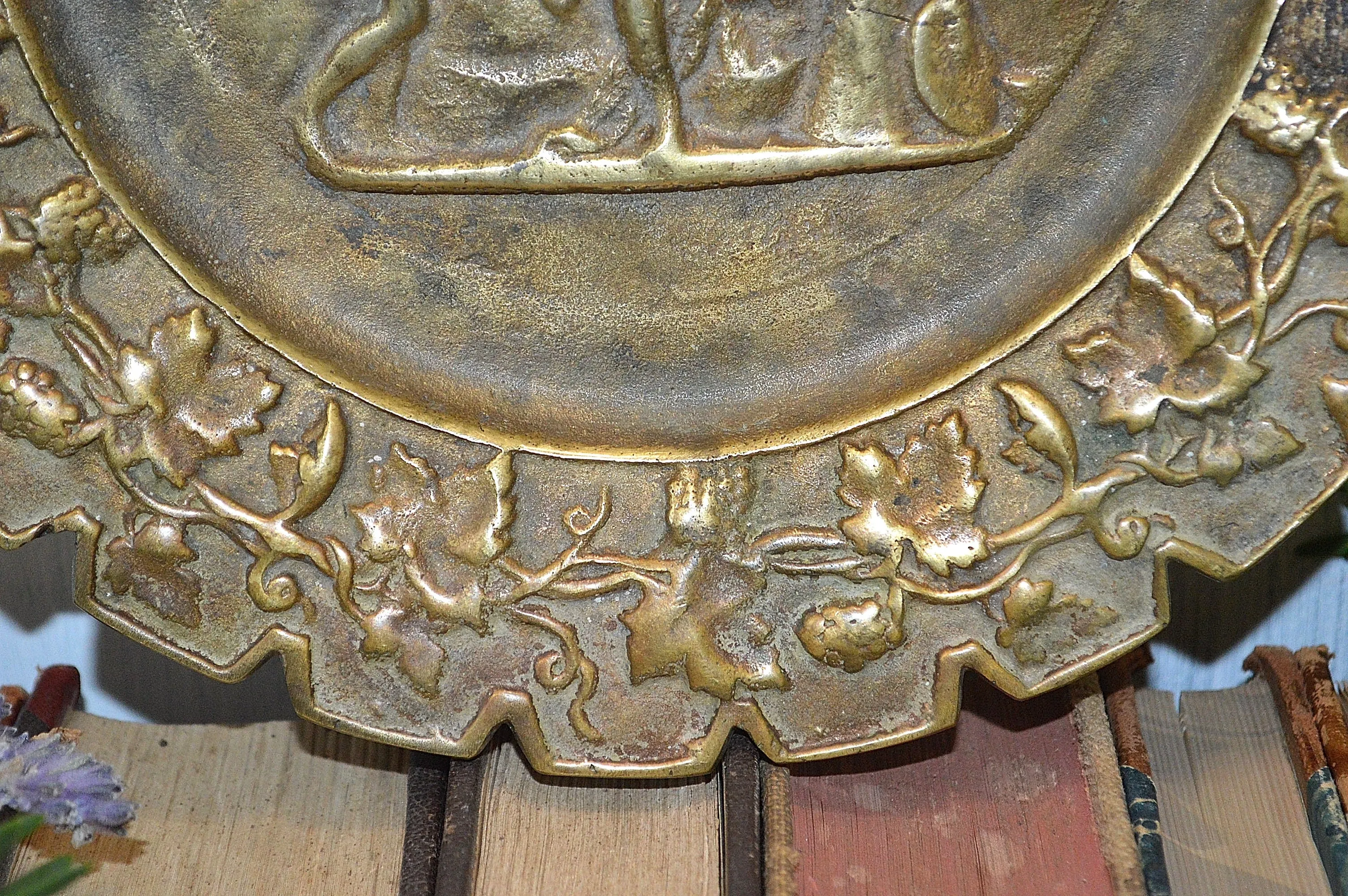 Antique Art Nouveau Decorative Tray French Style Brass Relief Cherubs