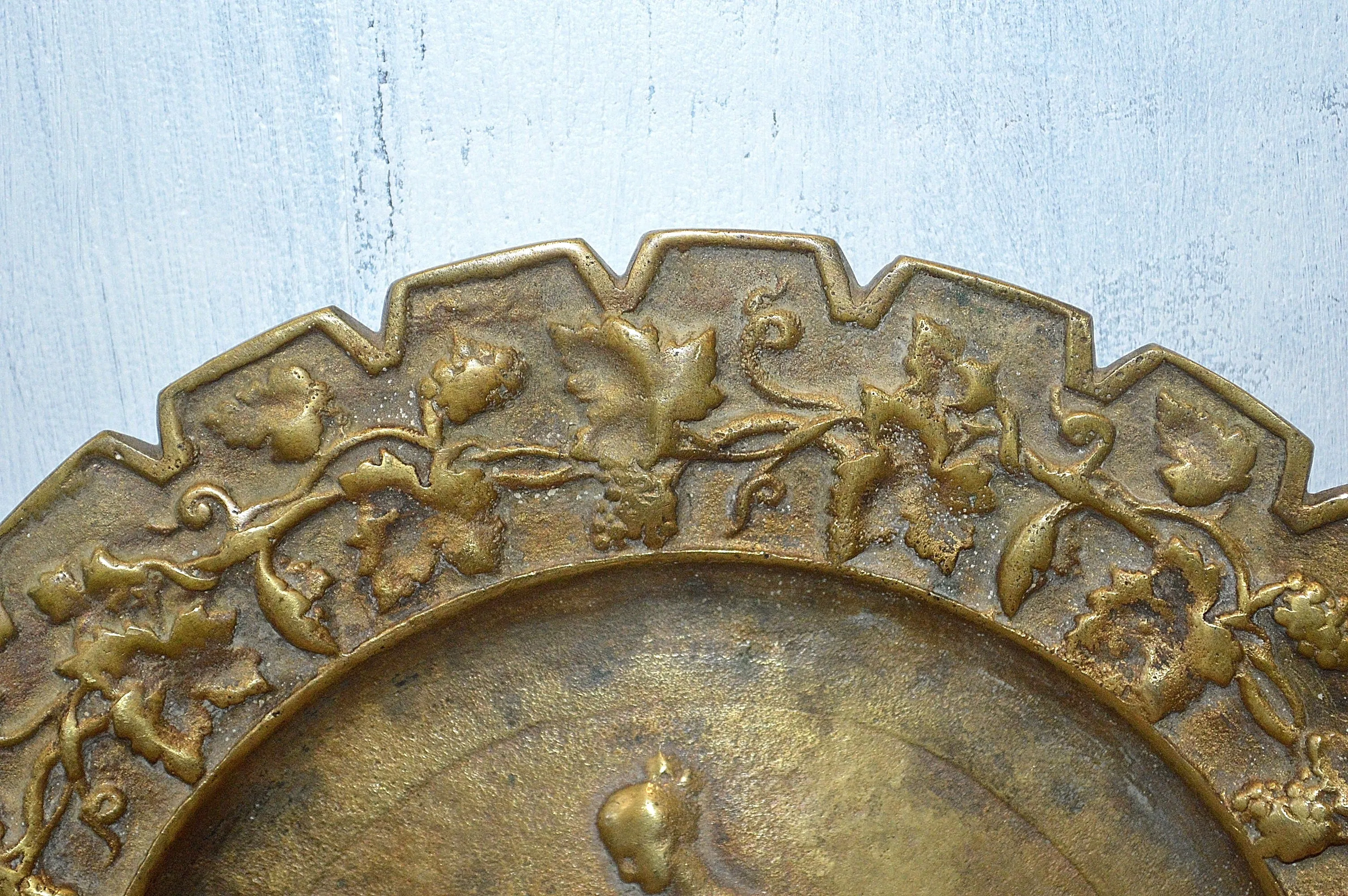 Antique Art Nouveau Decorative Tray French Style Brass Relief Cherubs