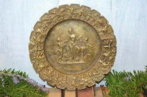 Antique Art Nouveau Decorative Tray French Style Brass Relief Cherubs