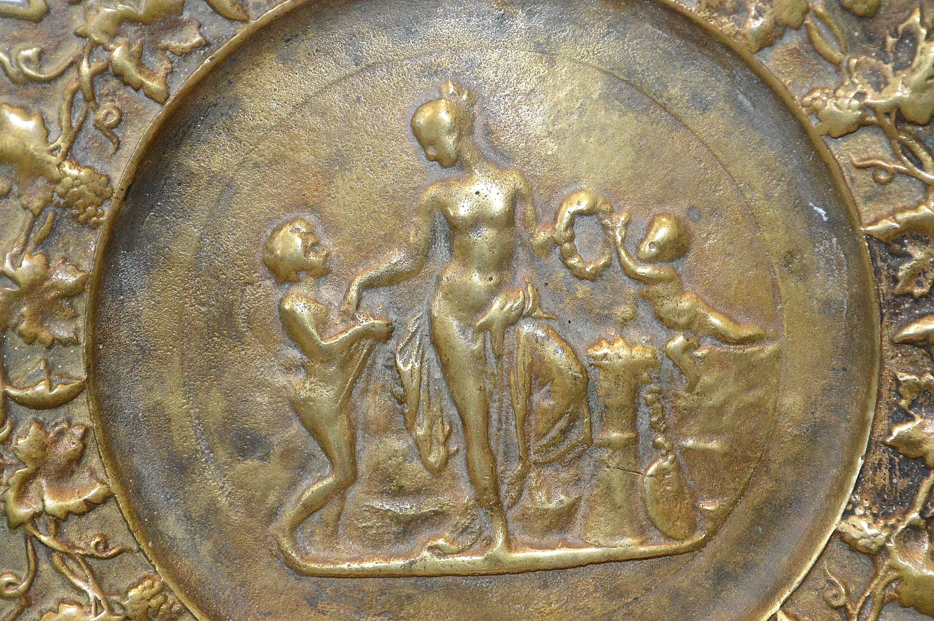 Antique Art Nouveau Decorative Tray French Style Brass Relief Cherubs