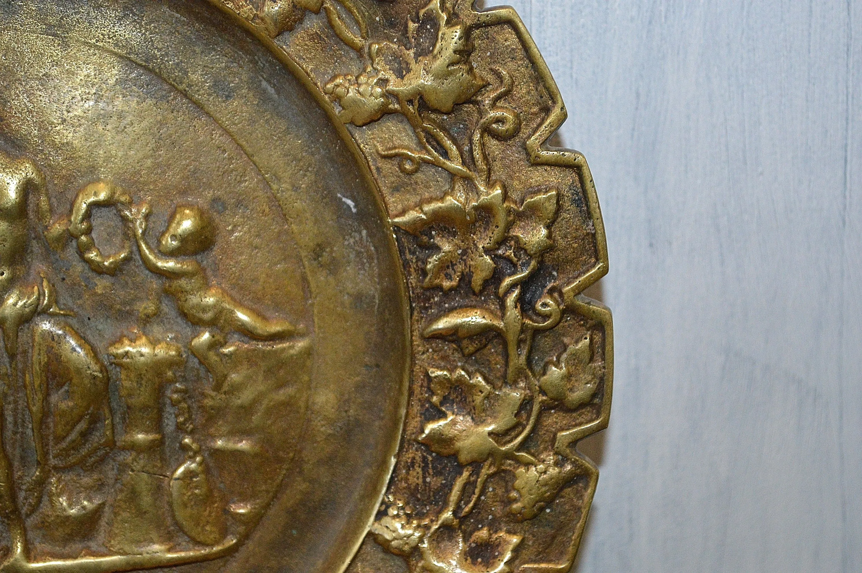 Antique Art Nouveau Decorative Tray French Style Brass Relief Cherubs