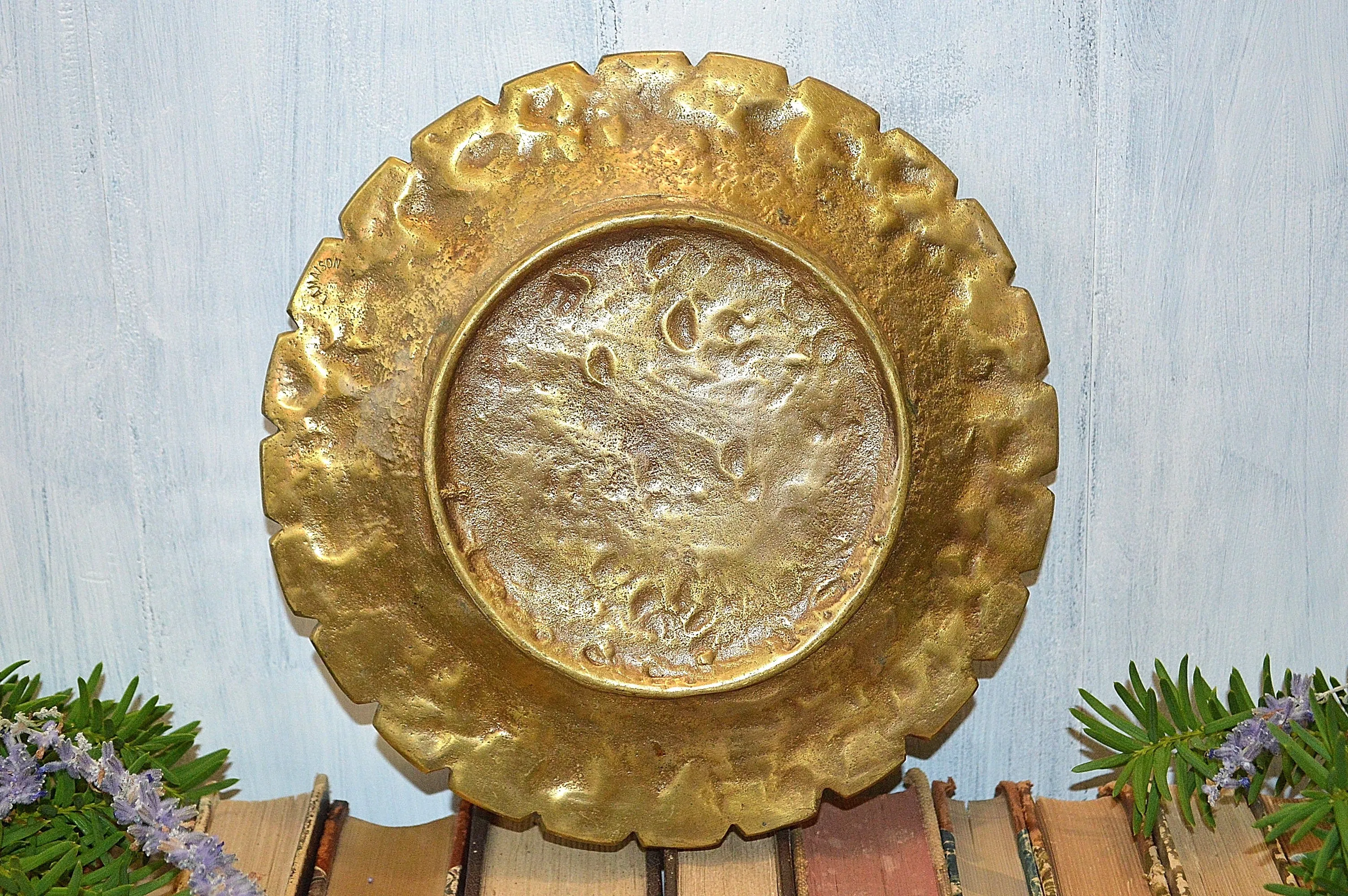 Antique Art Nouveau Decorative Tray French Style Brass Relief Cherubs