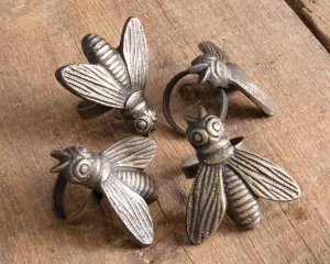 Antique brass honey bee napkin ring set