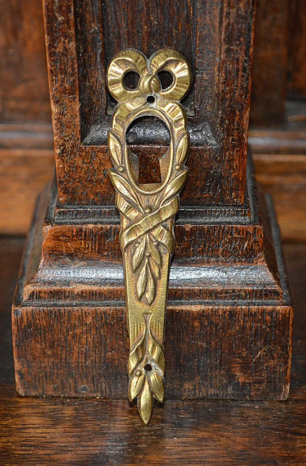 Antique French Bow Wreath Escutcheon Brass Keyhole Hardware Vertical Mount 3 Available