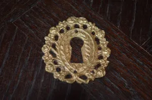 Antique French Escutcheon Bronze Rose Vines Keyhole Hardware