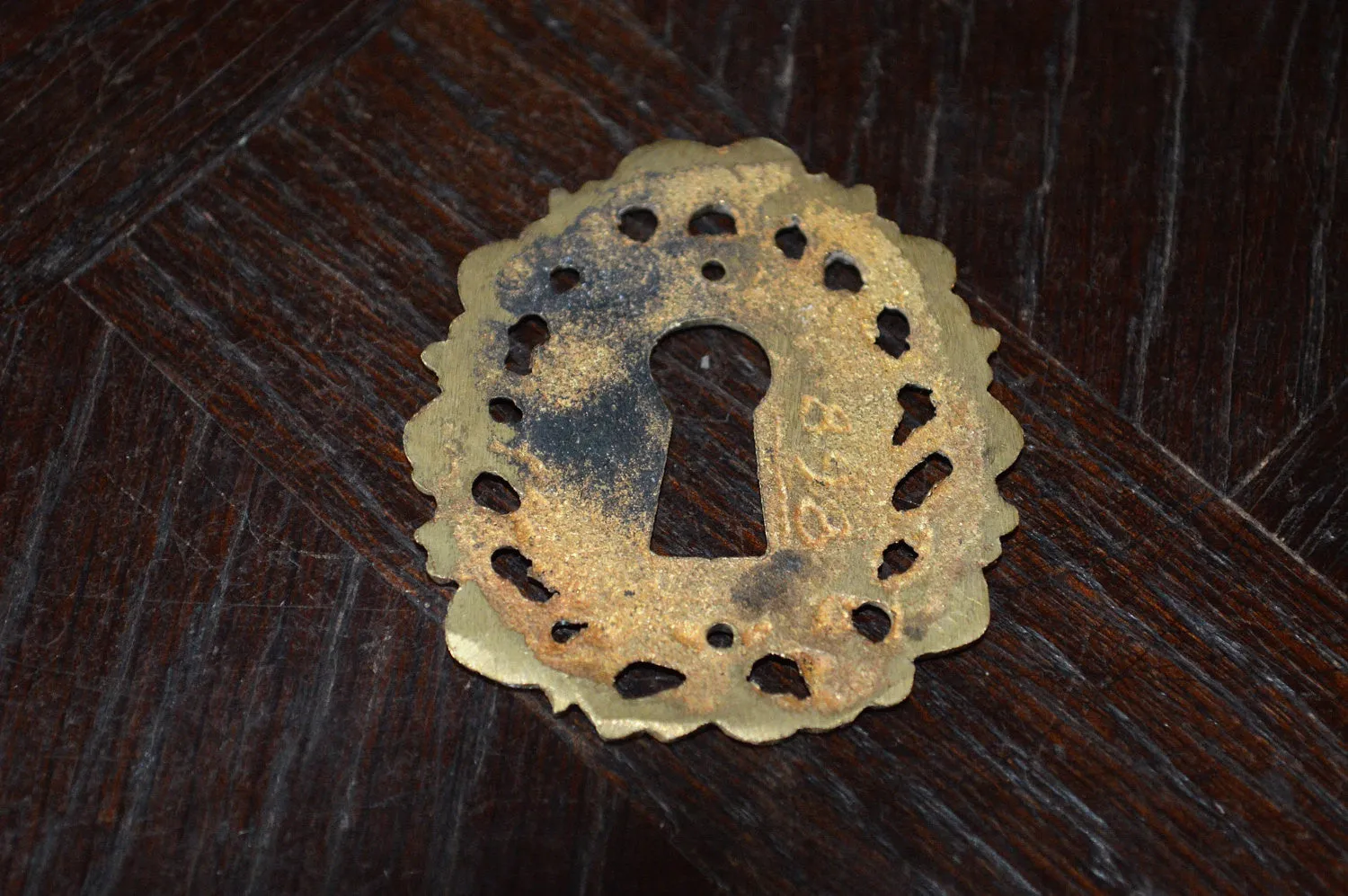 Antique French Escutcheon Bronze Rose Vines Keyhole Hardware