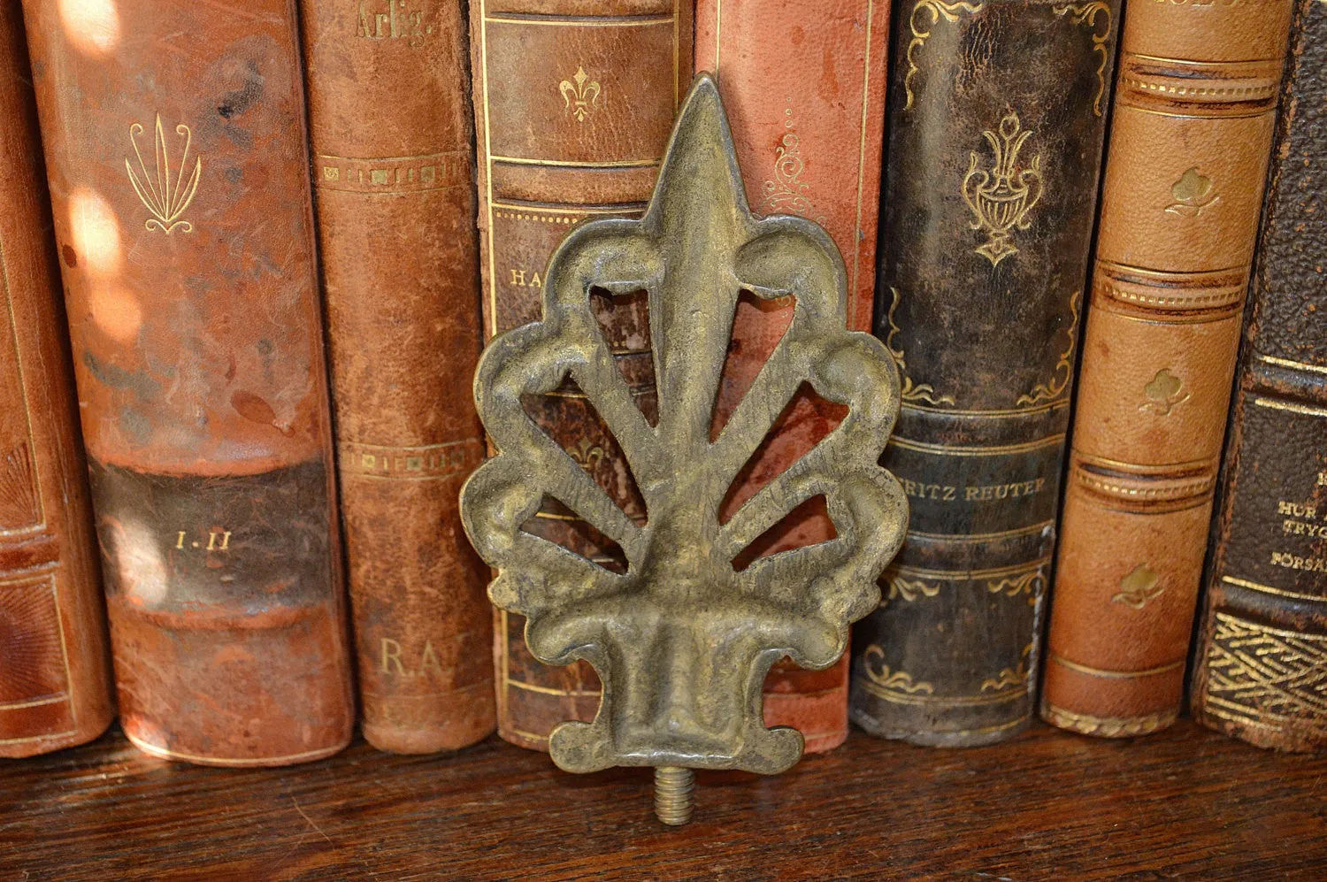 Antique French Finial Brass Palm Leaf Trim Hardware