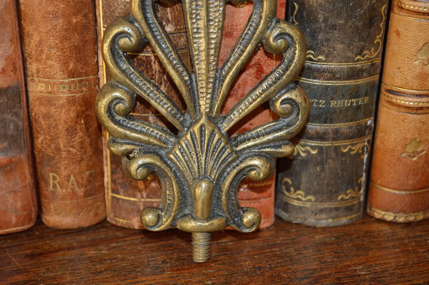 Antique French Finial Brass Palm Leaf Trim Hardware