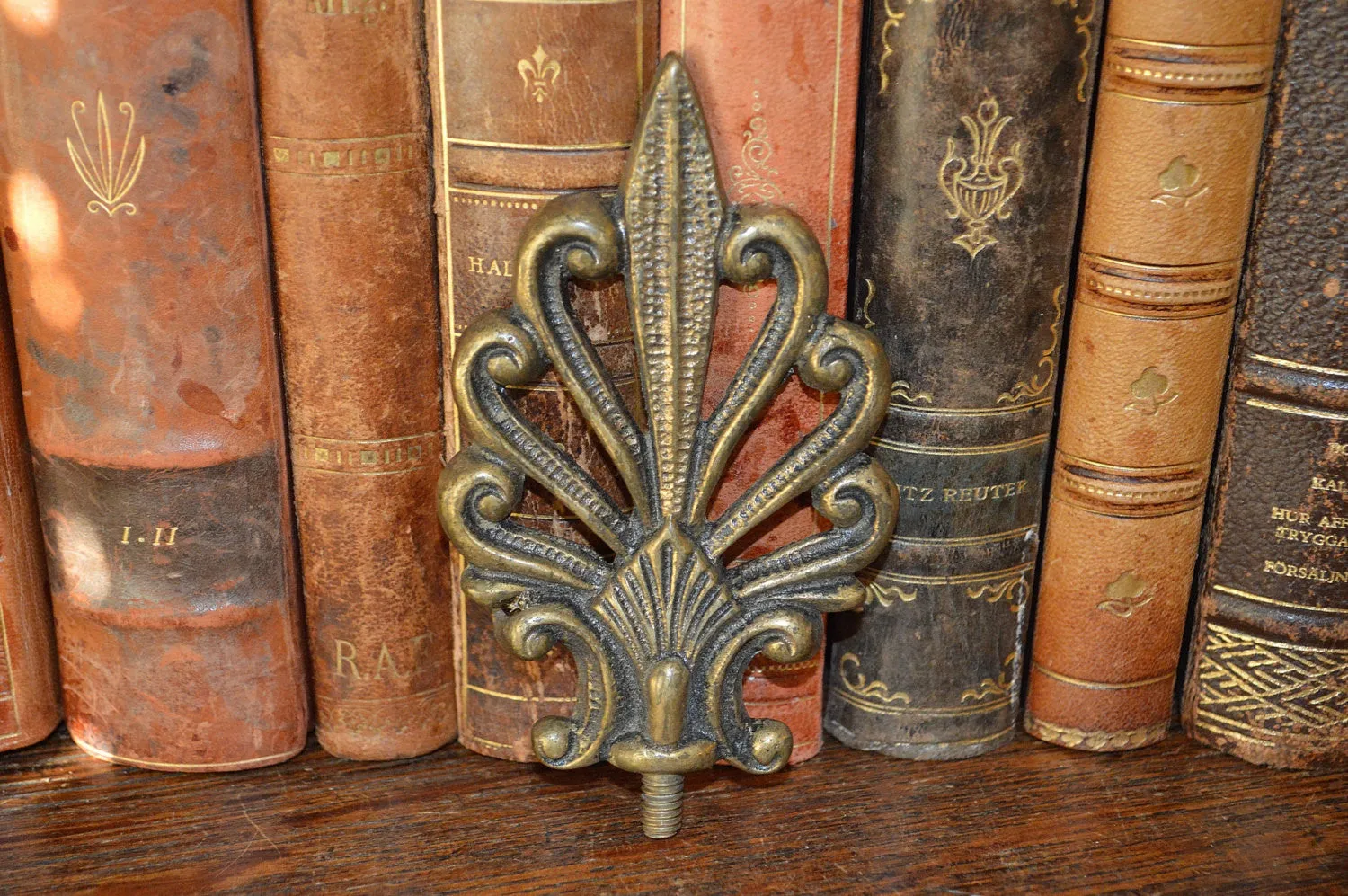 Antique French Finial Brass Palm Leaf Trim Hardware