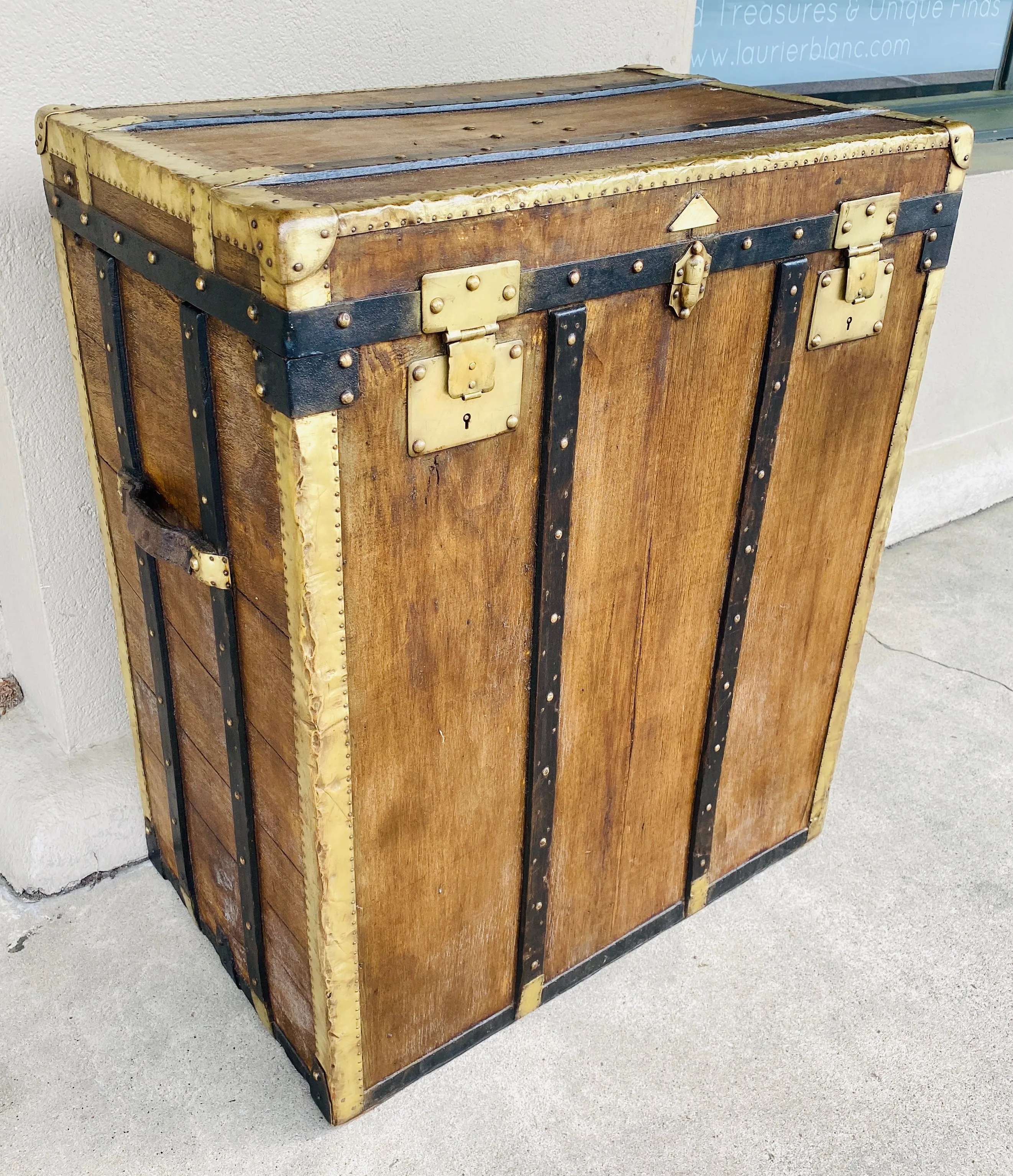 Antique French Malard Paris Steamer Trunk with Brass Hardware & London Bridge Label