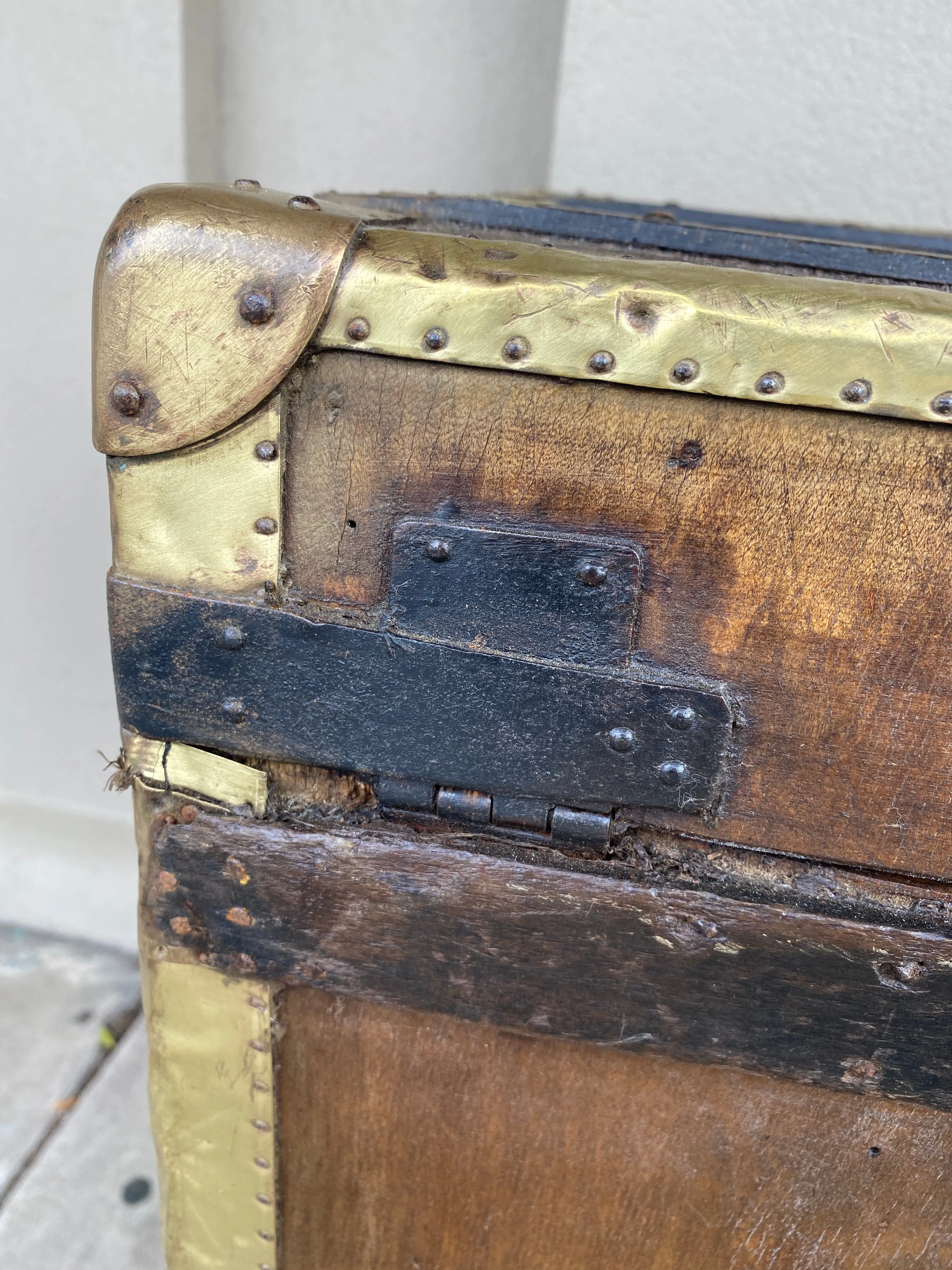 Antique French Malard Paris Steamer Trunk with Brass Hardware & London Bridge Label