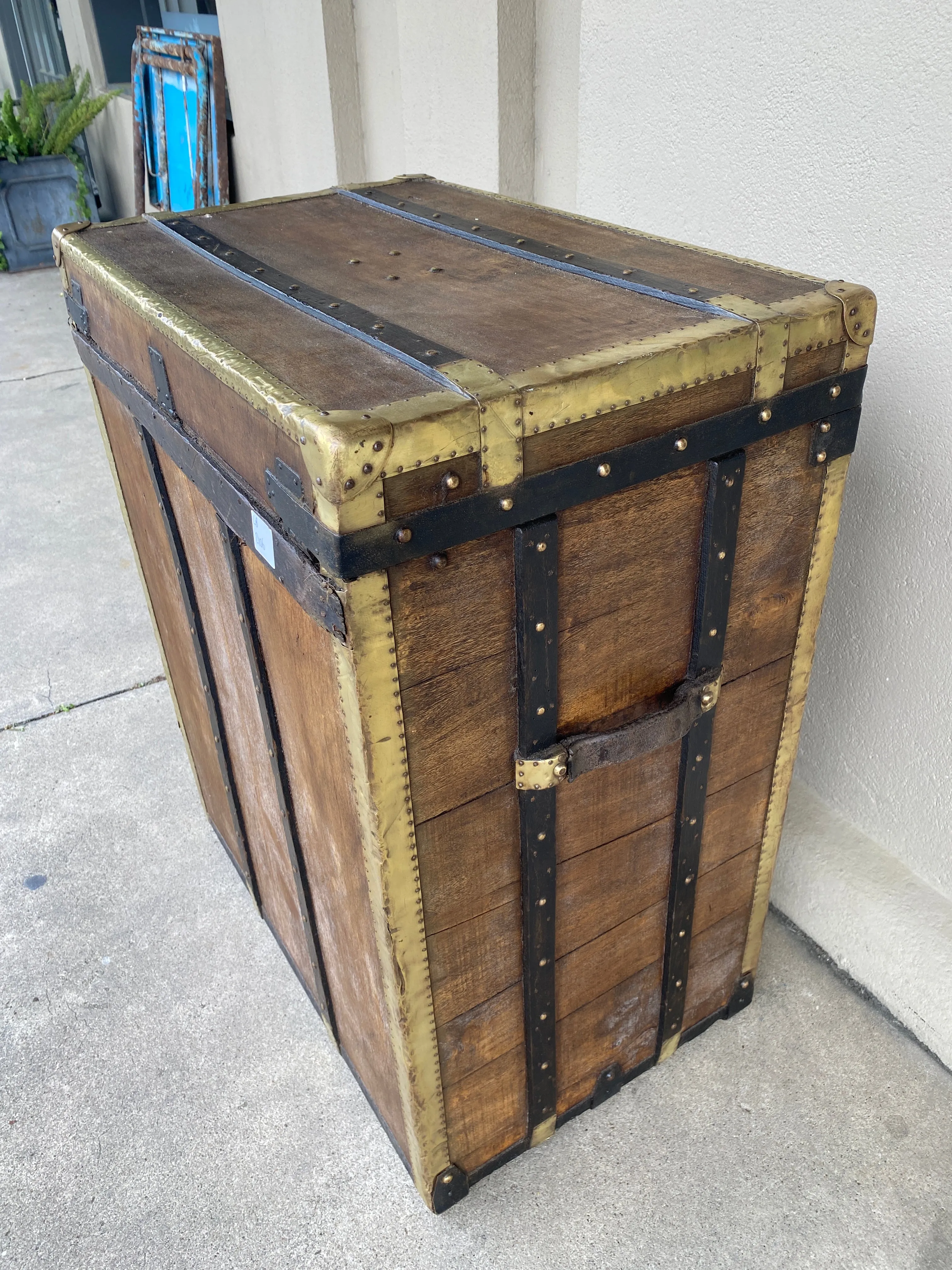 Antique French Malard Paris Steamer Trunk with Brass Hardware & London Bridge Label