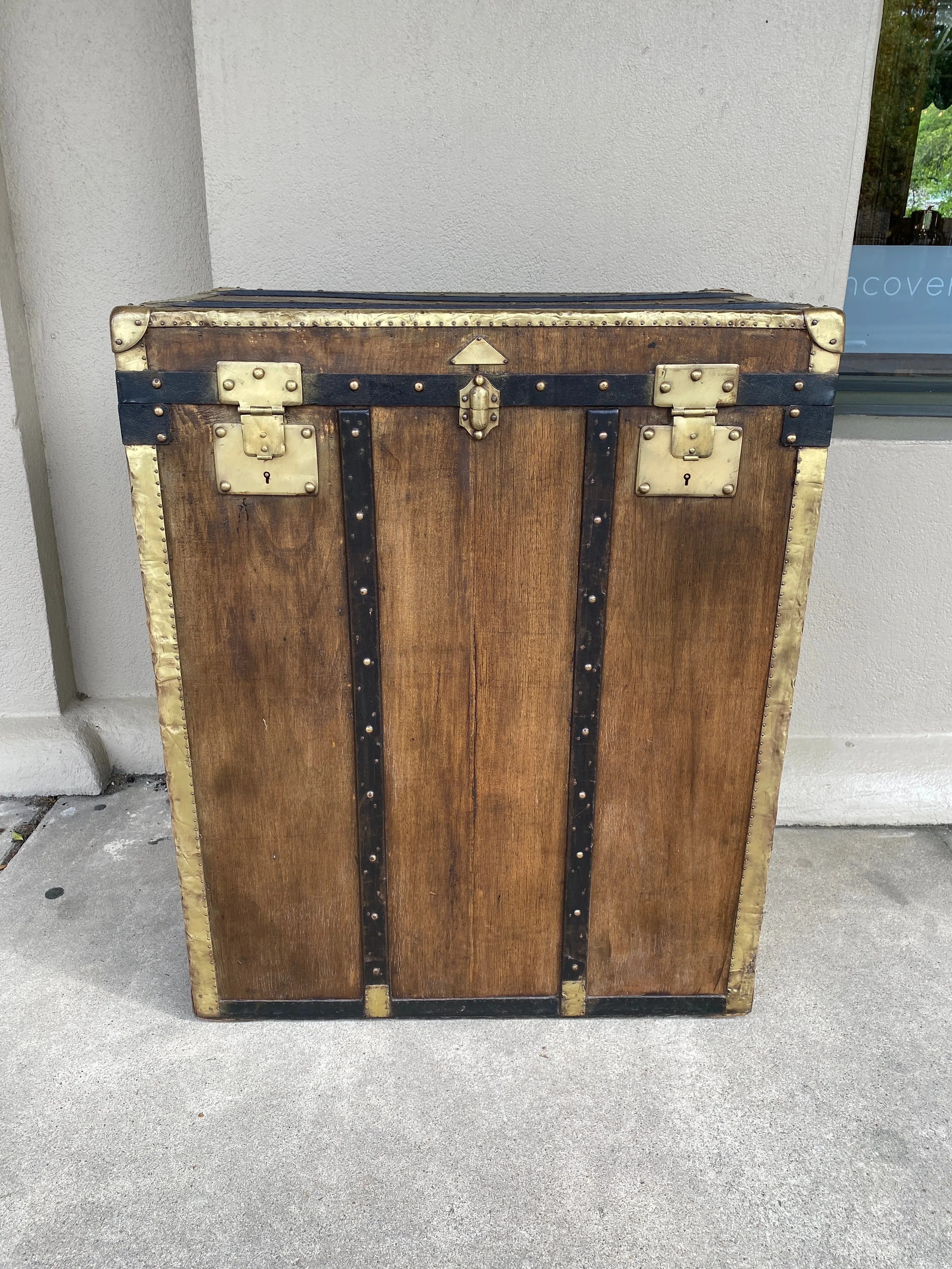 Antique French Malard Paris Steamer Trunk with Brass Hardware & London Bridge Label
