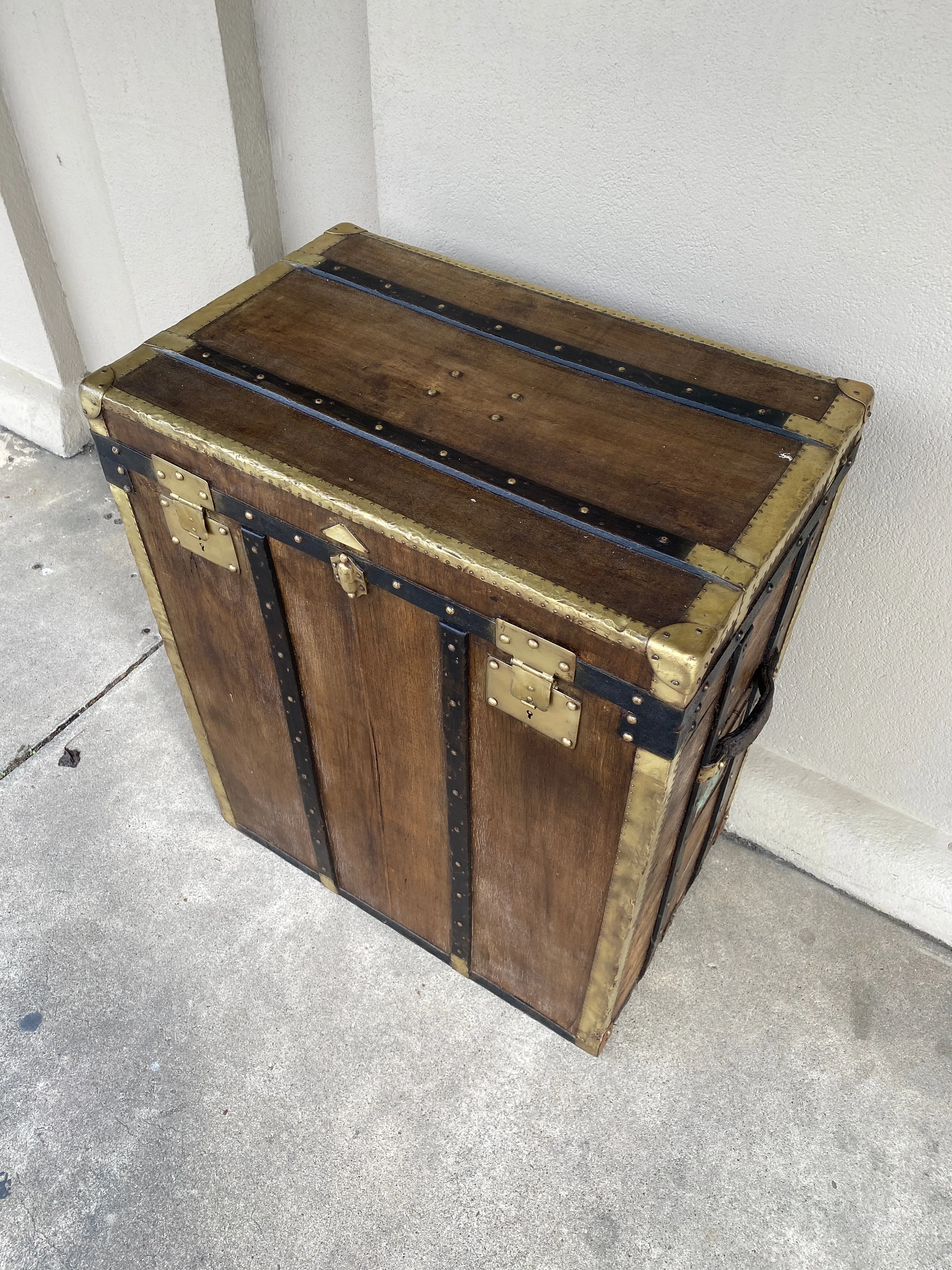 Antique French Malard Paris Steamer Trunk with Brass Hardware & London Bridge Label