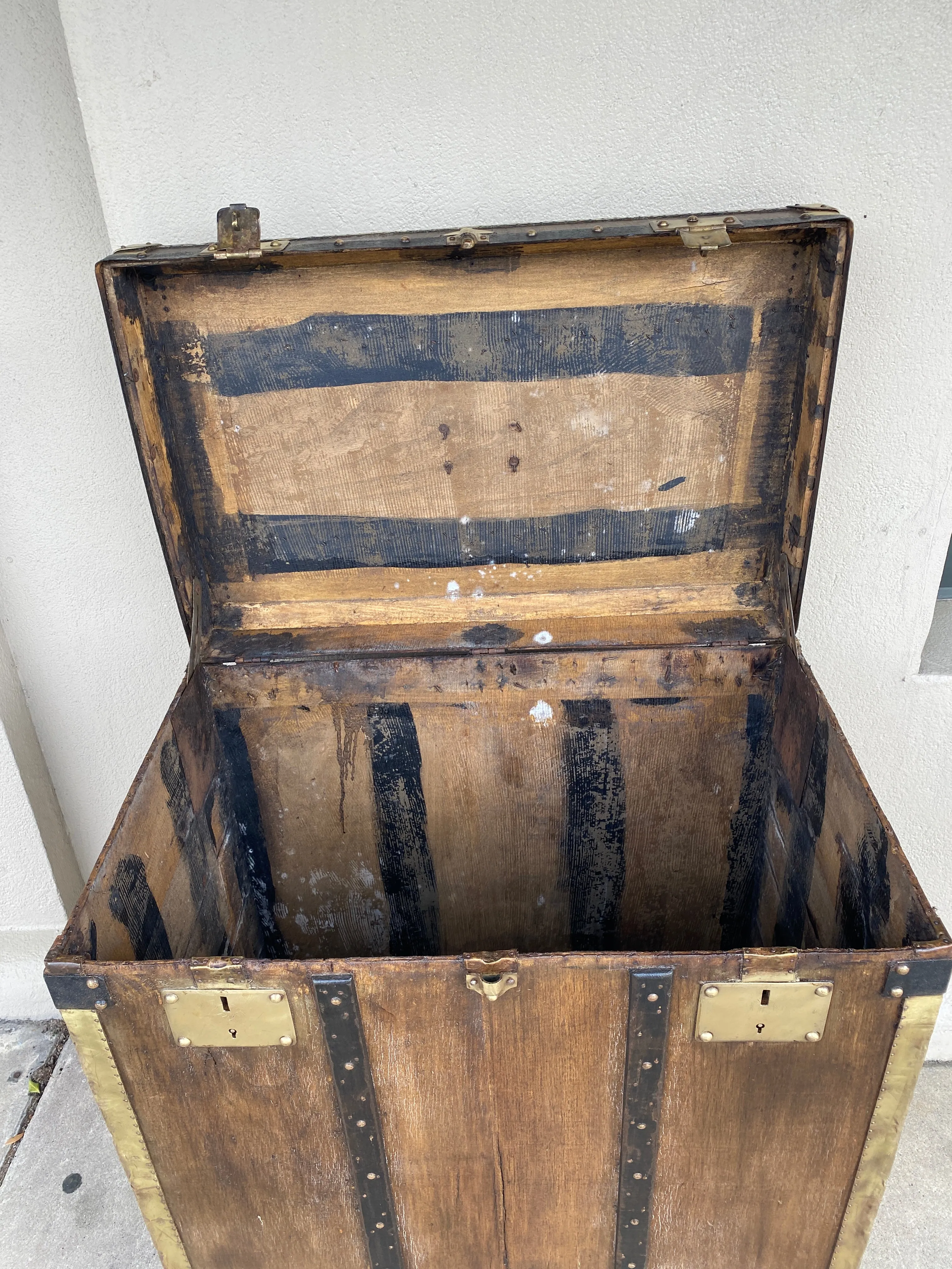 Antique French Malard Paris Steamer Trunk with Brass Hardware & London Bridge Label