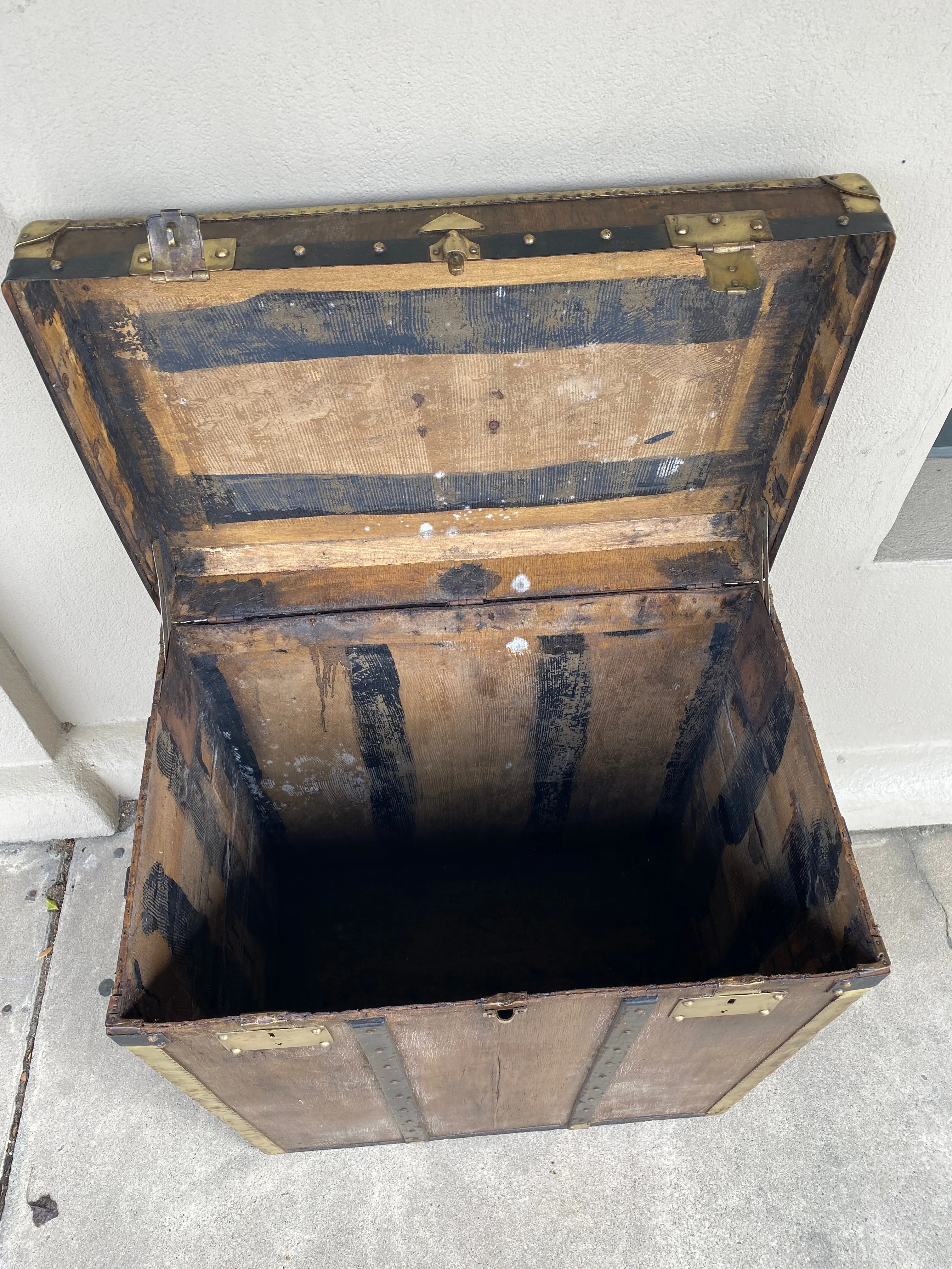 Antique French Malard Paris Steamer Trunk with Brass Hardware & London Bridge Label