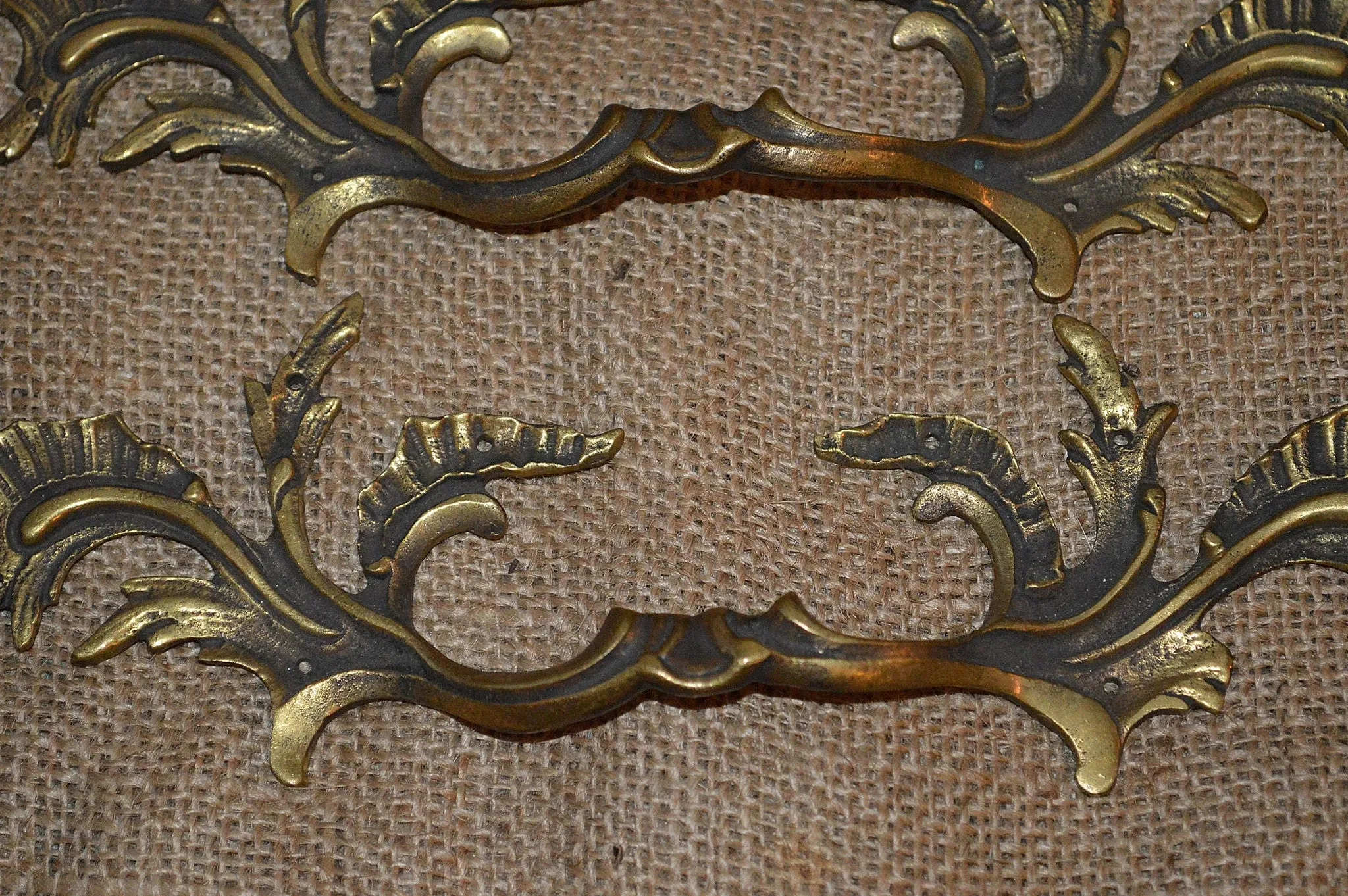 Antique Pair French Brass Large Drawer Pulls Handles Hardware