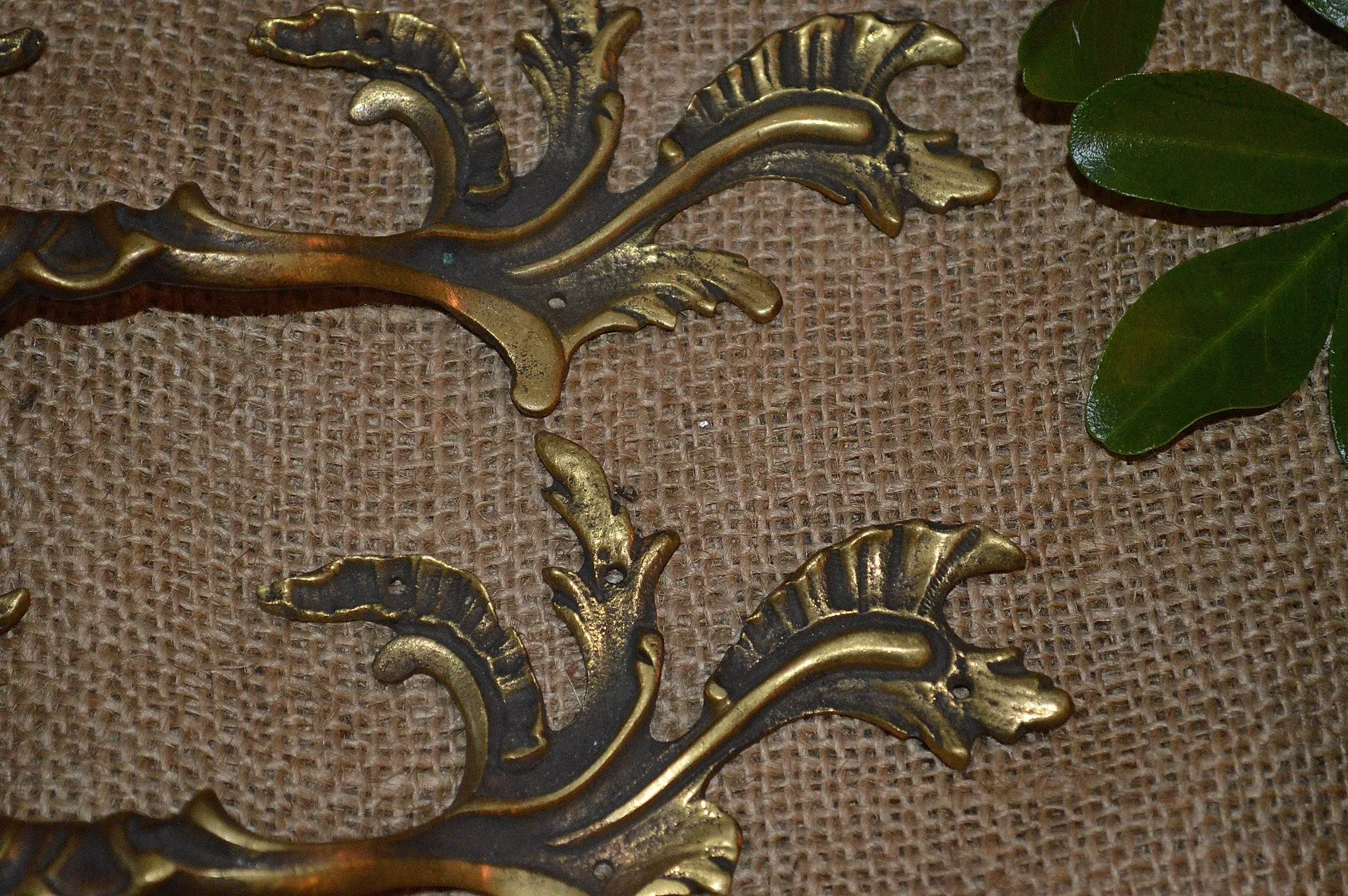 Antique Pair French Brass Large Drawer Pulls Handles Hardware