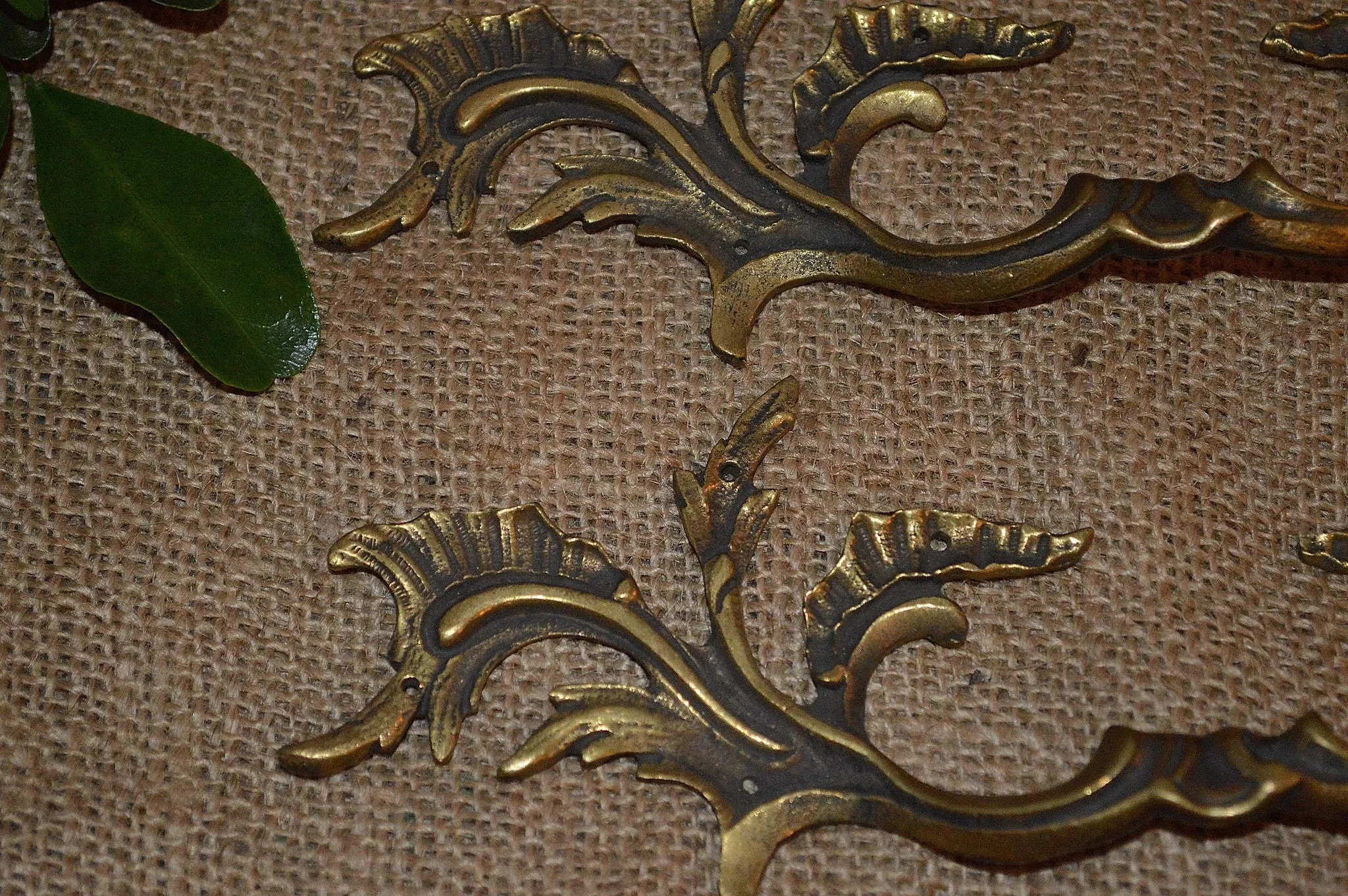 Antique Pair French Brass Large Drawer Pulls Handles Hardware