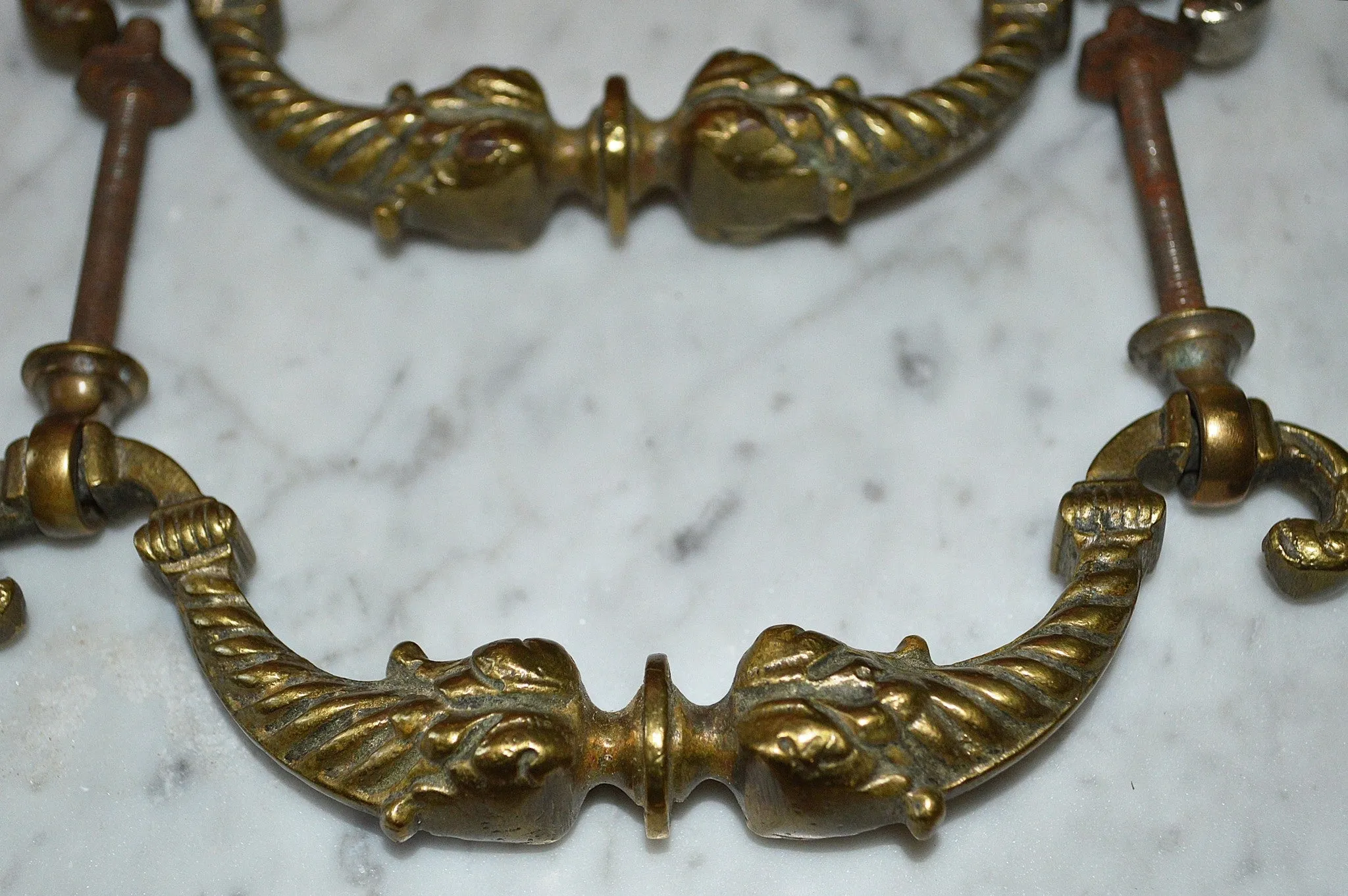 Antique Pair French Handles Pulls Heavy Brass Furniture Hardware