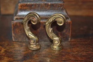 Antique Pair French Hooks Brass Drapery Tie Backs Brackets Hardware