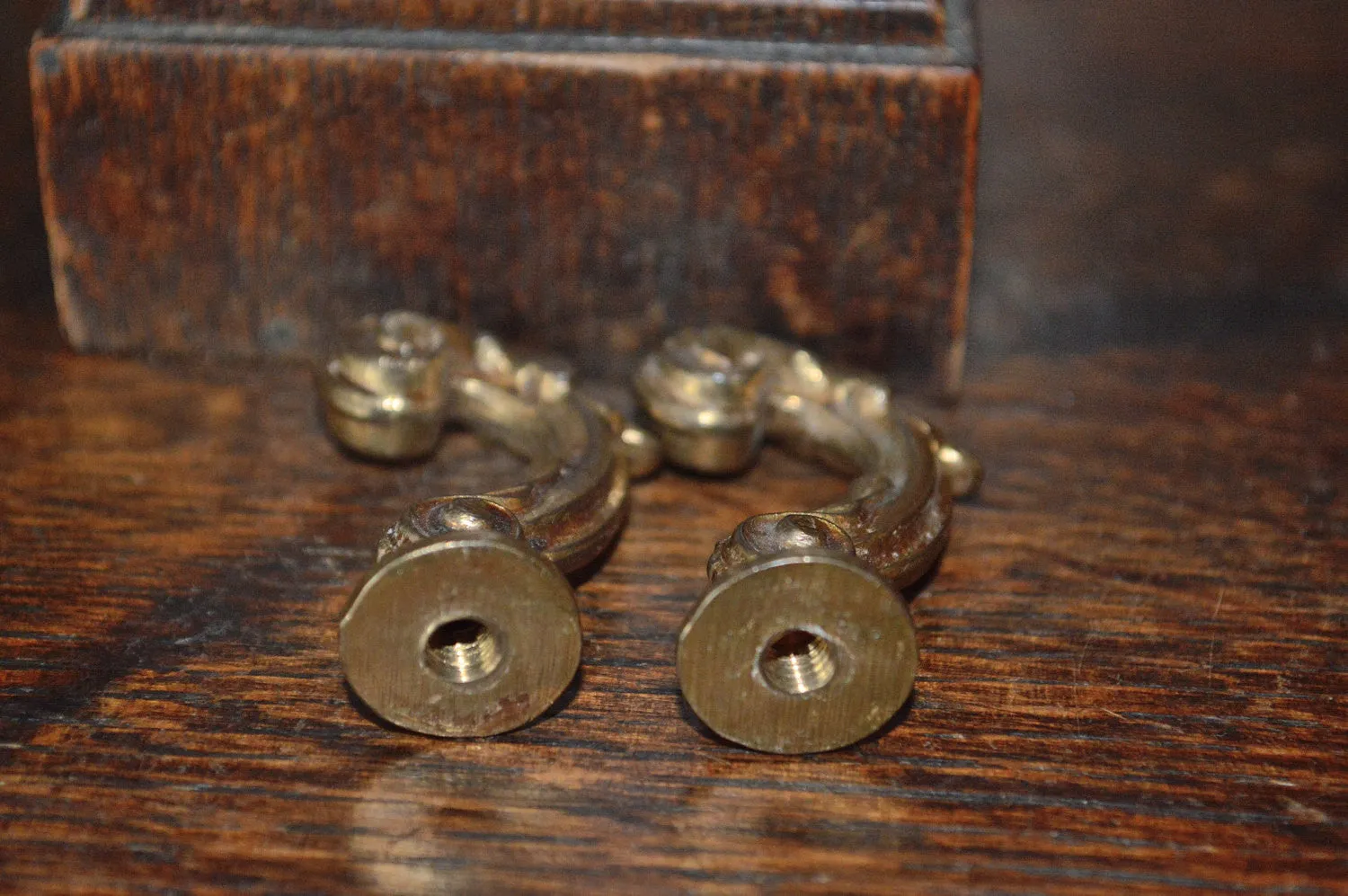 Antique Pair French Hooks Brass Drapery Tie Backs Brackets Hardware