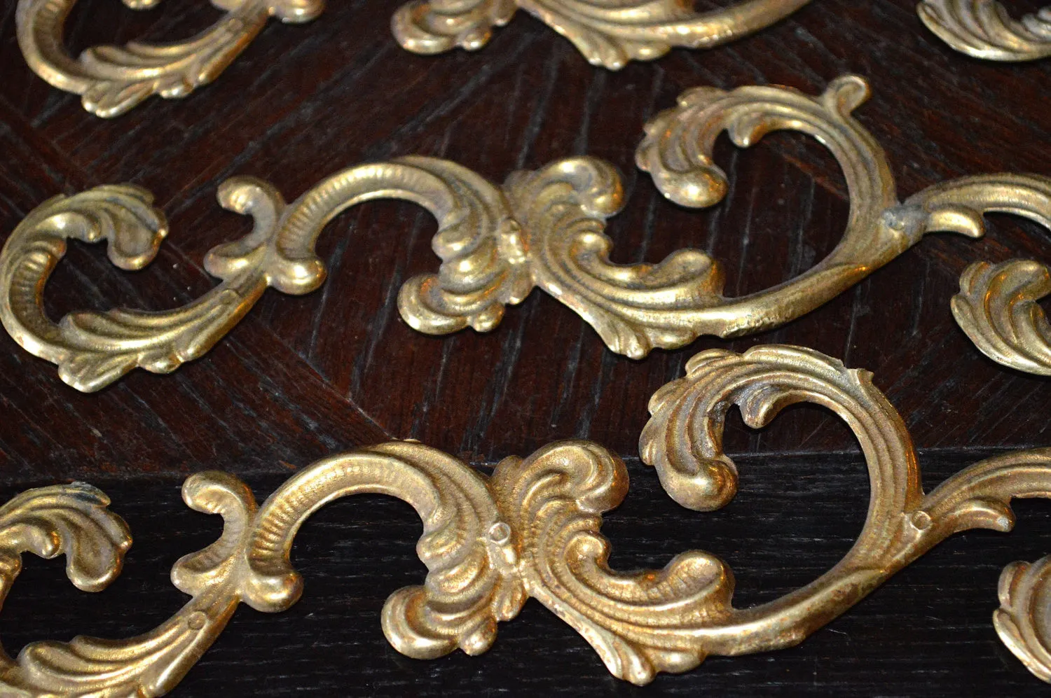 Antique Pair French Trim Mounts Acanthus Swirl Design Hardware