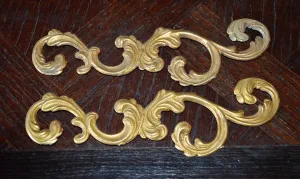 Antique Pair French Trim Mounts Acanthus Swirl Design Hardware