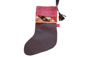 Antique Rug Fragment Stocking Fuchsia Suede